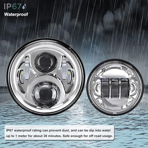 مصباح أمامي LED للدراجة النارية مقاس 7 بوصة مقاس 4.5 بوصة مجموعة مصابيح مرور الضباب متوافقة مع Harley Davidson Fat Boy Street Glide Heritage Softail Road King Switchback Electra Glide Ultra Classic Chrome in Kuwait