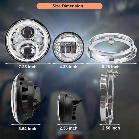 مصباح أمامي LED للدراجة النارية مقاس 7 بوصة مقاس 4.5 بوصة مجموعة مصابيح مرور الضباب متوافقة مع Harley Davidson Fat Boy Street Glide Heritage Softail Road King Switchback Electra Glide Ultra Classic Chrome in Kuwait