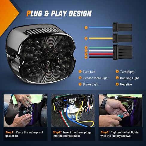 Nilight LED ضوء الذيل دراجة نارية الفرامل بدوره إشارة لوحة ترخيص القيادة الضوء الخلفي التوصيل المدخن والتشغيل لـ Harley Davidson Dyna Sportster 883 1200 Road King Glide Electra Heritage، ضمان لمدة عامين in Kuwait