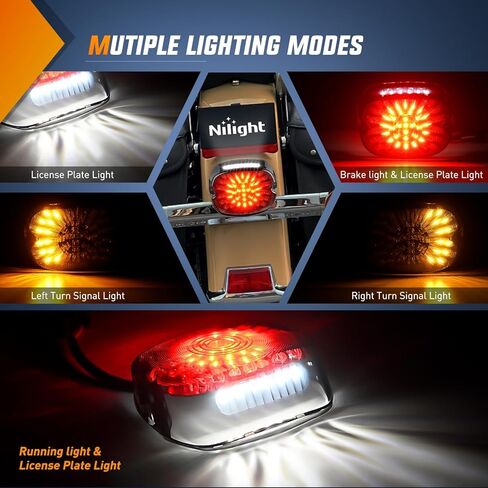 Nilight LED ضوء الذيل دراجة نارية الفرامل بدوره إشارة لوحة ترخيص القيادة الضوء الخلفي التوصيل المدخن والتشغيل لـ Harley Davidson Dyna Sportster 883 1200 Road King Glide Electra Heritage، ضمان لمدة عامين in Kuwait