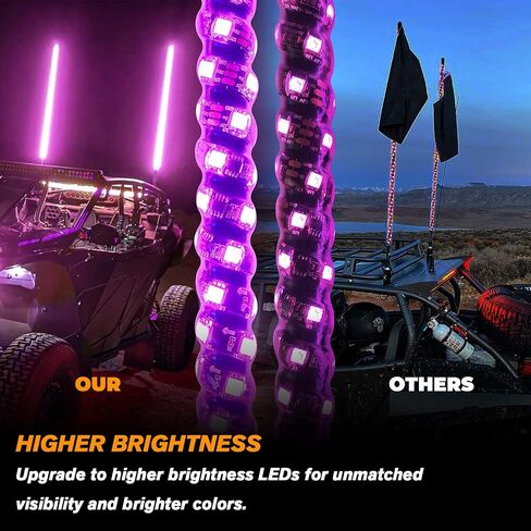 2pcs 3ft LED Spiral RGB Led Whip Light with Spring Base Chasing Light with Bluetooth and Remote Control Lighted Antenna Whips for Can-Am ATV UTV RZR Polaris Dune Buggy Offroad Truck in Saudi Arabia