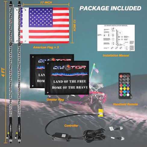 2pcs 3ft LED Spiral RGB Led Whip Light with Spring Base Chasing Light with Bluetooth and Remote Control Lighted Antenna Whips for Can-Am ATV UTV RZR Polaris Dune Buggy Offroad Truck in Saudi Arabia
