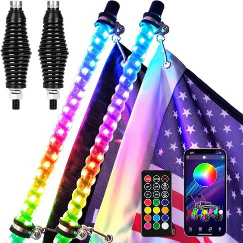 2 قطعة 3ft LED أضواء السوط مع بلوتوث وجهاز التحكم عن بعد دوامة RGB مطاردة ضوء الطرق الوعرة 360 درجة تصاعد حلم ملفوفة السياط الرقص in Kuwait