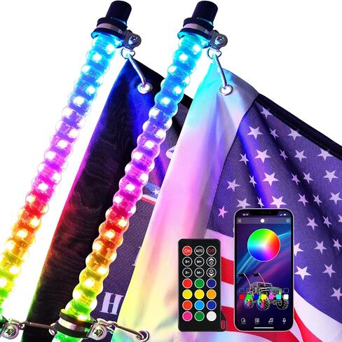 2pcs 3ft LED Spiral RGB Led Whip Light with Spring Base Chasing Light with Bluetooth and Remote Control Lighted Antenna Whips for Can-Am ATV UTV RZR Polaris Dune Buggy Offroad Truck in Saudi Arabia