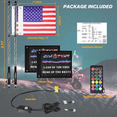 2pcs 3ft LED Spiral RGB Led Whip Light with Spring Base Chasing Light with Bluetooth and Remote Control Lighted Antenna Whips for Can-Am ATV UTV RZR Polaris Dune Buggy Offroad Truck in Saudi Arabia
