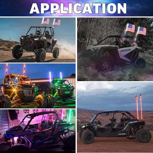 2pcs 3ft LED Spiral RGB Led Whip Light with Spring Base Chasing Light with Bluetooth and Remote Control Lighted Antenna Whips for Can-Am ATV UTV RZR Polaris Dune Buggy Offroad Truck in Saudi Arabia