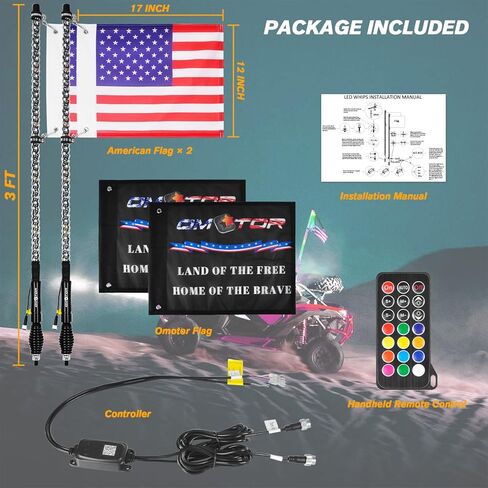 2 قطعة 3ft LED أضواء السوط مع بلوتوث وجهاز التحكم عن بعد دوامة RGB مطاردة ضوء الطرق الوعرة 360 درجة تصاعد حلم ملفوفة السياط الرقص in Kuwait