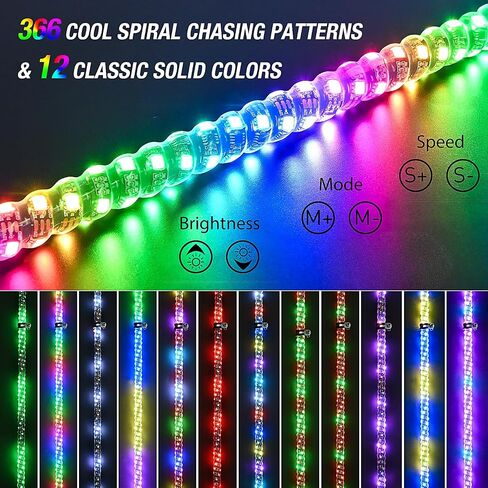 Nilight 1PC 3FT لولبي RGB Led سوط ضوء مع RGB مطاردة/رقص ضوء RF جهاز تحكم عن بعد مضاء هوائي السياط لـ Can-am ATV UTV RZR Polaris Dune Buggy 4 Wheeler Offroad Jeep Truck، ضمان لمدة عامين in Kuwait
