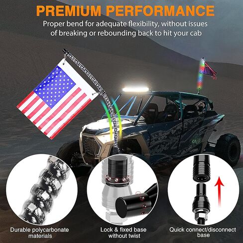 Nilight 1PC 3FT لولبي RGB Led سوط ضوء مع RGB مطاردة/رقص ضوء RF جهاز تحكم عن بعد مضاء هوائي السياط لـ Can-am ATV UTV RZR Polaris Dune Buggy 4 Wheeler Offroad Jeep Truck، ضمان لمدة عامين in Kuwait