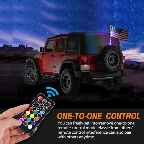 Nilight 1PC 3FT لولبي RGB Led سوط ضوء مع RGB مطاردة/رقص ضوء RF جهاز تحكم عن بعد مضاء هوائي السياط لـ Can-am ATV UTV RZR Polaris Dune Buggy 4 Wheeler Offroad Jeep Truck، ضمان لمدة عامين in Kuwait