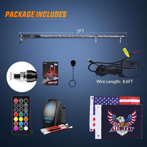 Nilight 1PC 3FT لولبي RGB Led سوط ضوء مع RGB مطاردة/رقص ضوء RF جهاز تحكم عن بعد مضاء هوائي السياط لـ Can-am ATV UTV RZR Polaris Dune Buggy 4 Wheeler Offroad Jeep Truck، ضمان لمدة عامين in Kuwait