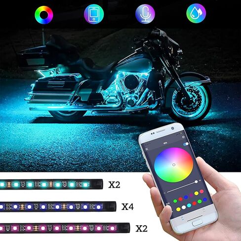 Kairiyard 12 قطعة دراجة نارية LED Underglow Kit، التحكم في التطبيق متعدد الألوان للدراجات النارية Underglow LED مجموعة إضاءة مزامنة الموسيقى RGB شرائط ضوء مقاومة للماء لهارلي ديفيدسون هوندا كاواساكي سوزوكي in Saudi Arabia