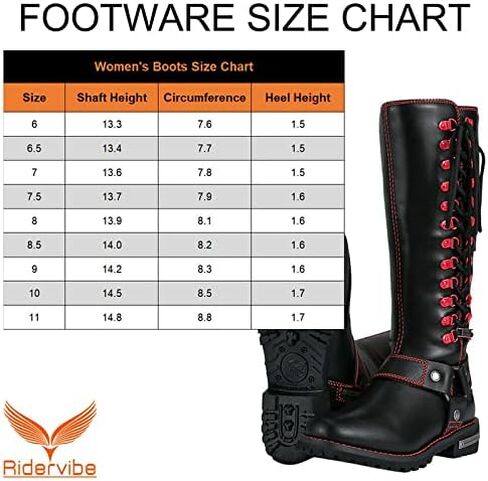 Motorcycle Boots for Women with Full Size Zipper & Lace Details, Black Motorcycle Riding Boots for Ladies with Heel, Classic Harness Design, Mid Calf in Saudi Arabia