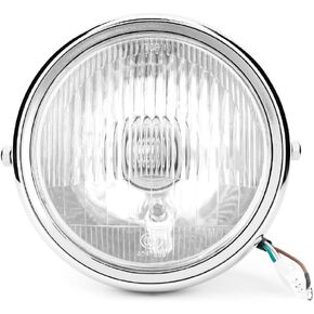 Qiilu phare moto rond,phare moto rond,Motorcycle Retro Front Headlight,Universal Motorcycle Retro Silver Shell White Lens Headlamp Front Headlight for GN125