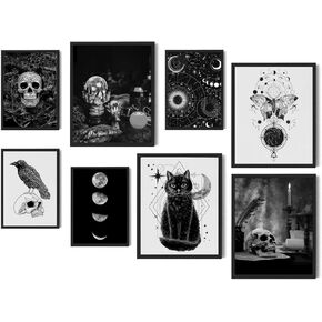 EALPVIS Wall Art Halloween Decor: 8 Pieces Art Prints Posters Unframed 12x16 Inch - Skeleton Ghost Pumpkin Black Cat Art Posters - Perfect for Themed Parties & Festive Home Styling