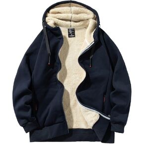 Men Winter Sherpa Lined Hoodie Warm Heavyweight Fleece Jacket Casual Zip Up Thick Hooded Sweatshirt (DarkGrey-XLarge)