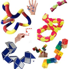 Star Magic Sensory Fidget Toys Set - 4 Pcs Stress Reducer Anxiety Relief Toys for Focus & Calm Great for Learning and Education Including Genuine Tangle® Jr.
