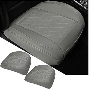 2PCS Leather Car Seat Cover, Vehicle Front Bottom Seat Protector Pad, Full Surrounded Waterproof Auto Seat Protective Cushion with Storage Pocket, Universal for SUV, Truck, Sedan（Beige）