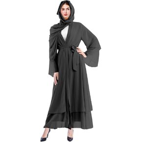 Women's Chiffon Kaftan Abaya Dubai Turkey Muslim Cardigan Dresses Casual Long Dress Islamic Robe Kimono