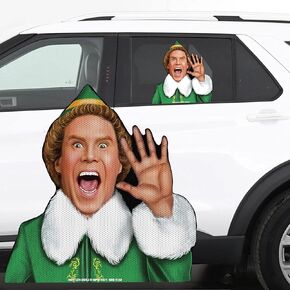 12" Perforated Ride-A-Long See-Thru Window Decal attaches to Rear Side car Window. Made in USA. (Jolly Elf)