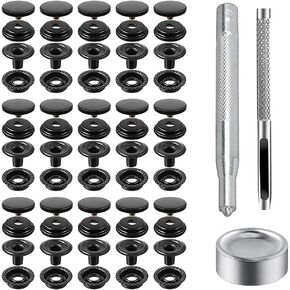 220 Pieces Metal Snap Fastener Kit, BetterJonny 15mm Copper Heavy Duty Snap Button Press Stud Cap with 3 Setting Tools for Marine Boat Canvas Bag Leather DIY Craft Black