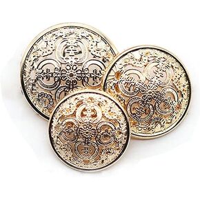 5 Pcs Hollow Metal Button Black Sliver Gold Buttons Round Decorative Button for Clothes Sewing Accessories (Golden, 15mm)
