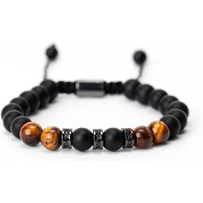 8mm Tiger Eye Men's Bracelet - Handmade Elastic Braided Rope, Good Luck & Blessings Beaded Bracelet, Ideal Gift for Men with Elegant Gift Box
