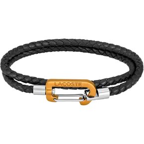 Lacoste Matt Men's Double Wrap Braided Leather Cord Jewelry Bracelet, Carabiner Closure, For a Sophisticated Look