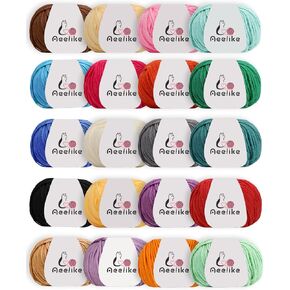 Cotton Yarn for Crocheting, Aeelike 20 PCS Cotton Yarn Set Multicolored for DIY Crafts & Small Projects, Super Soft Milk Cotton Yarns for Beginner Professional, Ideal Gift