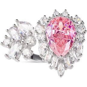 Cubic Zirconia Engagement Ring, Pear-Shaped Pink Center Stone with White Accents