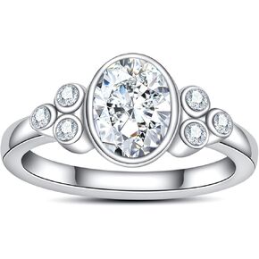 Moissanite Engagement Rings Oval Cut Wedding Ring 1.5/1.65CTTW D Color VVS1 Clarity 925 Sterling Silver Bezel Promise Anniversary Rings Set for Women with Certificate
