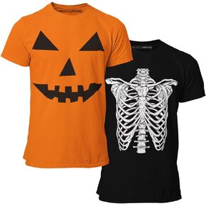 BROOKLYN VERTICAL 2-Pack Halloween Kids Youth Printed T Shirt Pumpkin Skeleton Bones Ages 6-20…