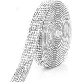 Silver Ribbons for Crafts Rhinestone Ribbon Self Adhesive 0.39 in 3 Yards Crystal Ribbon Rhinestone Strips Bling Rhinestone Trim Rhinestone Stickers for Car Phone Decoration DIY