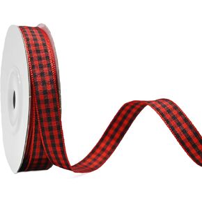 Christmas Plaid Ribbon, 3/8 inch (10mm) Wide, 10 Yards, Red/Green/Gold