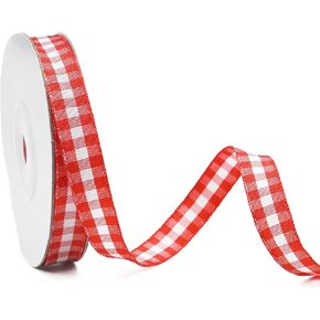 Christmas Plaid Ribbon, 3/8 inch (10mm) Wide, 10 Yards, Red/Green/Gold