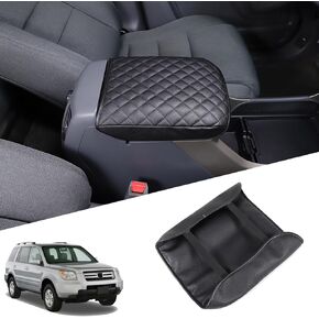 Center Console Armrest Cover for Honda Pilot 2003 2004 2005 2006 2007 2008 Accessories, Leather Armrest Lid Cushion Pad, Armrest Seat Box Cover Mat with Pockets (Black)