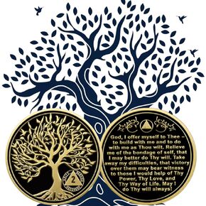 2 Year Sobriety Coin, Tree of Life AA Coins, AA Chips and Medallions, Recovery Sobriety Chip Sober Token, Sobriety Gifts for Men Women, Alcoholics Anonymous Recovery Gift
