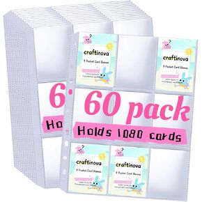 60 Pack 9 Pocket Card Sleeves Binder Sheets，Clear Trading Card Sleeve Pages Protector for 3 Ring Binder,11 Holes Trading Card Binder Sleeves Fit for Baseball,Football,Game,Business Cards