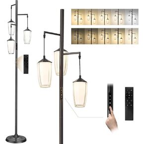 ELYONA Gold Tree Floor Lamp with 3 Adjustable Rotating Lights, Industrial Tall Pole Metal Standing Lights with 3 LED Bulbs for Living Room,Bedroom,Farmhouse,Office,Hotel, Vintage Brushed Brass & Black