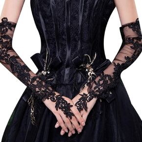 ihreesy Ladies Fingerless Gloves,Elbow Length Long Gloves Bridal Lace Gloves Floral Lace Gloves Lace Fingerless Gloves for Driving Wedding Opera Party,White#A