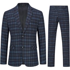 Iynnijoy Mens 2 Piece Slim Fit Suit Casual Plaid Tuxedo Suit for Men Party Wedding Business Dress Suit Set