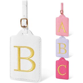 Personalized Initial Luggage Tags for Suitcases, Cute PU Leather Embroidered Letter Travel Luggage Tags, Suitcase Identifier Name Baggage Tag, Bag Tags for Men Women Kids Luggage Handbags(Black S)