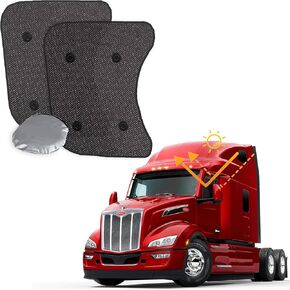Side Window Sun Shade for Semi-Truck - Custom Fit for Peterbilt 579 - Interior UV Protection, Easy Install, Black, PETERBILT579-SHADE