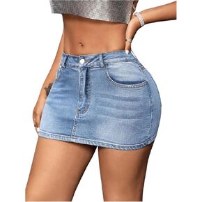 MakeMeChic Women's Casual High Waist Bodycon Jean Skirt Button Zipper Fly Mini Denim Skirt