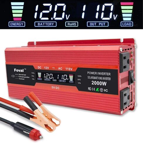 LVYUAN 1000W Car Power Inverter 12V to 110V DC to AC with 2 US Sockets, Cigarette Lighter, LCD Display, USB Ports for Car, Home,Outdoor, Camping in Kuwait