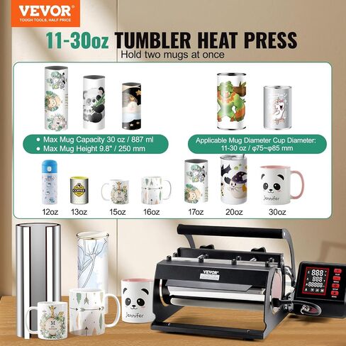 آلة الضغط الحراري VEVOR Tumbler، مكبس كوب 11-30 أونصة، تسخين سريع ومتساوي، مكبس بهلوان مع ورق التسامي والشريط والقفازات، إعداد درجة الحرارة والوقت، لأكواب التسامي والأكواب والأكواب، أسود in Saudi Arabia
