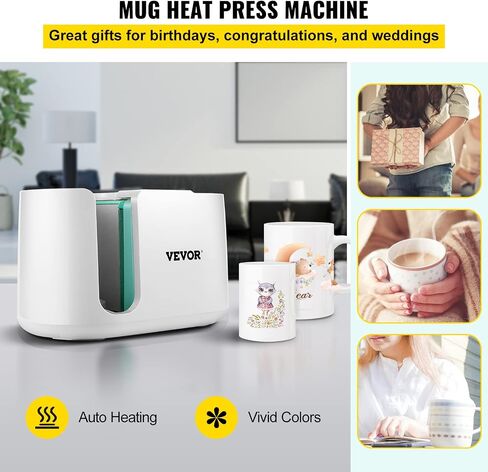 VEVOR Tumbler Heat Press Machine, 11-30oz Mug Press, Heat Up Fast and Even, Tumbler Press with Sublimation Paper, Tape and Gloves, Temp and Time Setting, for Sublimation Tumblers, Cups, Mugs, Black in Saudi Arabia