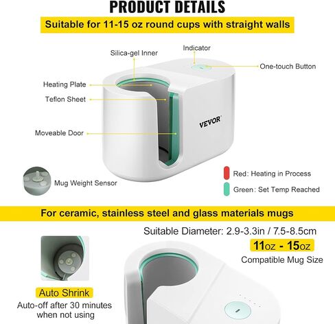 VEVOR Tumbler Heat Press Machine, 11-30oz Mug Press, Heat Up Fast and Even, Tumbler Press with Sublimation Paper, Tape and Gloves, Temp and Time Setting, for Sublimation Tumblers, Cups, Mugs, Black in Saudi Arabia