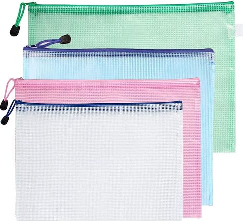 A4 Plastic Wallets Zip Lock Bags Mesh Document Wallet Document Folders Plastic Pockets Zipper File Wallet for School Office Homework Travel Storage Bags Green in Saudi Arabia
