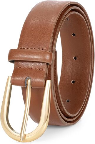 SANSTHS Women's Leather Belt for Jeans Pants Fashion Gold Buckle Ladies Dress Waist Belt in Saudi Arabia